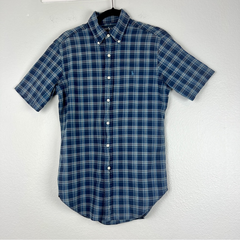 Ralph Lauren Blue Plaid Casual Short Sleeve Button Down Shirt